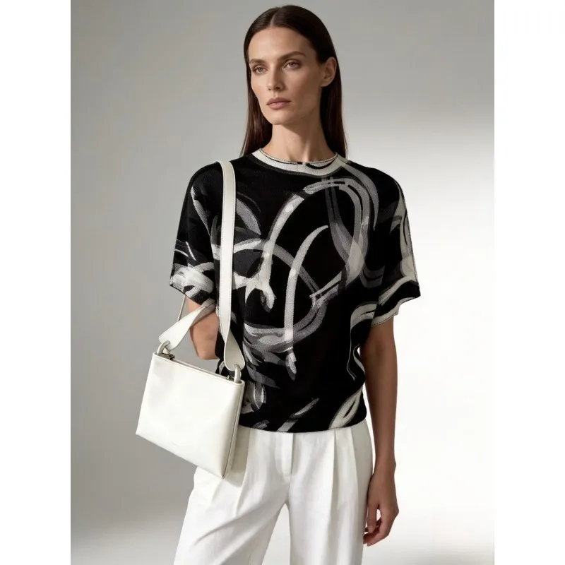 

Футболка Miyake Pleated Original Print T-Shirt Plisse 2026: Новая летняя плиссированная футболка с принтом, свободная повседневная модель без рукавов или с коротким рукавом