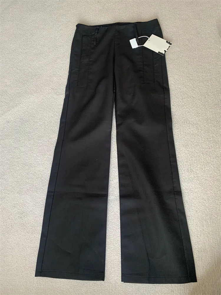 American Style Fashion Grey Color High Waist Trousers Women Casual Wide Leg Pants Summer 2024 Zipper Pockets Sweatpants Design