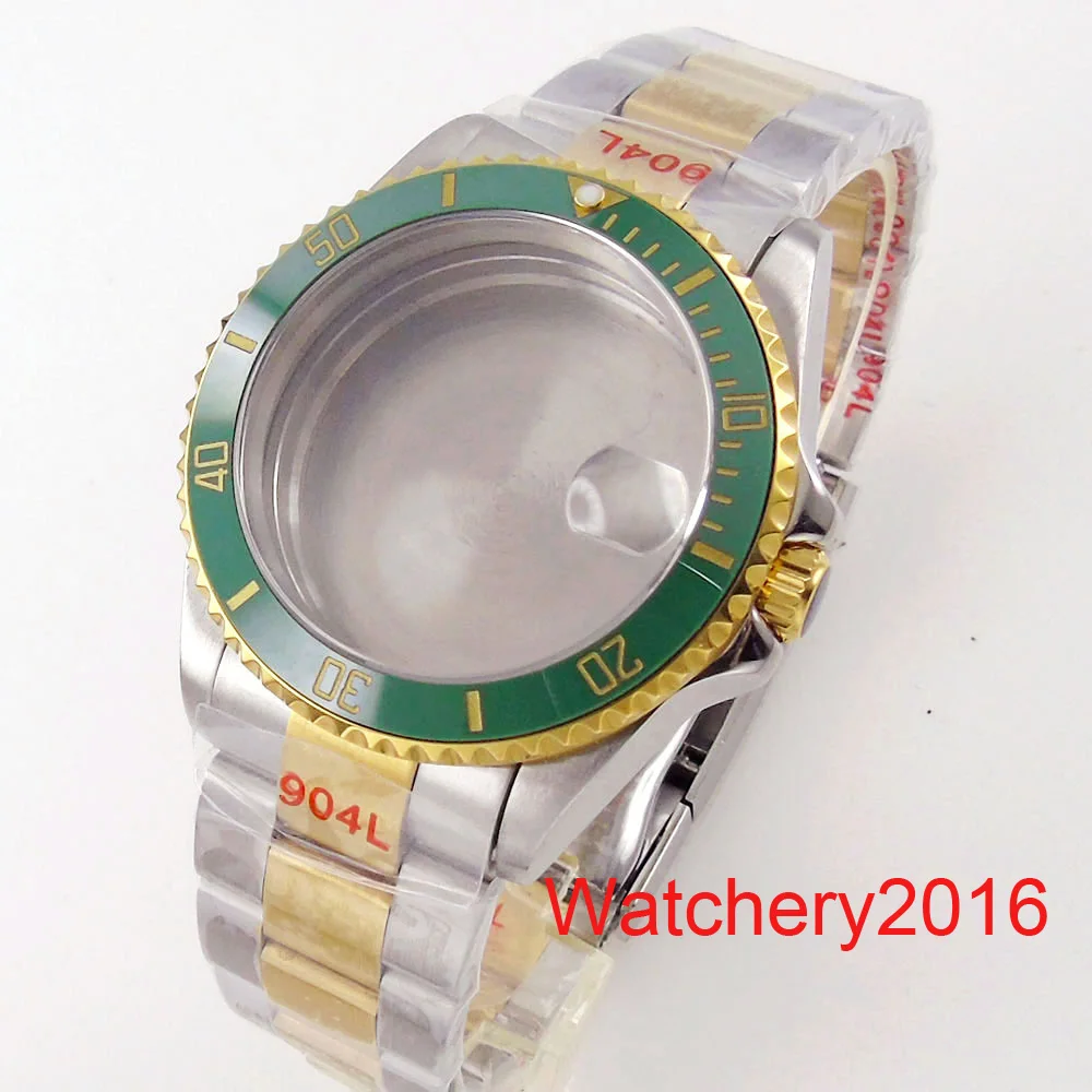 38mm 40mm Watch Case Gold Fit NH35 NH36 Automatic Movement Stainless steel Sapphire Glass Ceramic Bezel Strap