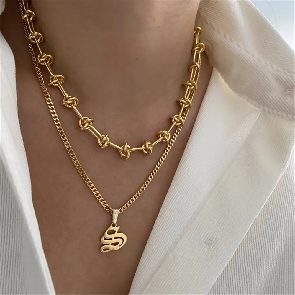 Gothic Initial Chain Choker Necklace Letter Old English Z A B C D Summer Famme Jewelry Stainless Steel Pendant Necklaces Gift