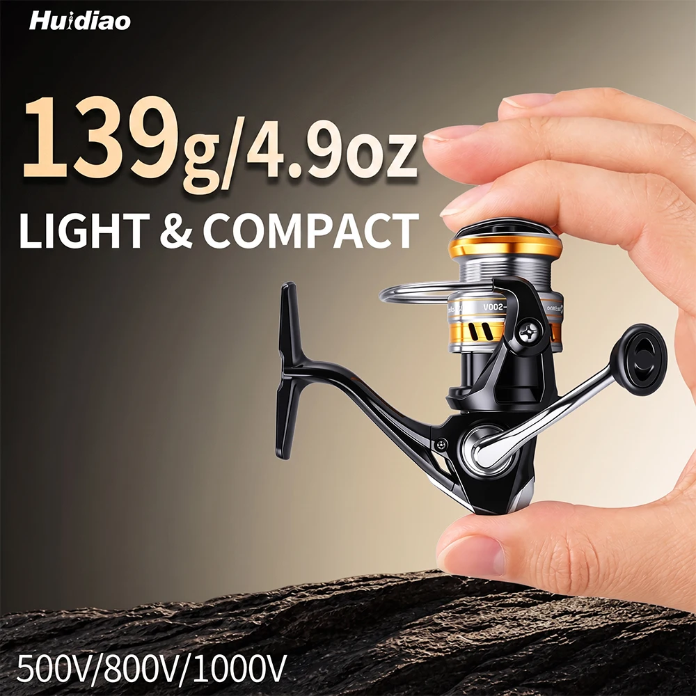Mulinello da Pesca a Spinning Huidiao 500-1000 139g Ultraleggero per Pesca su Ghiaccio 5.2:1 Compatto e Pieghevole con Manico in Metallo per Spigola, 