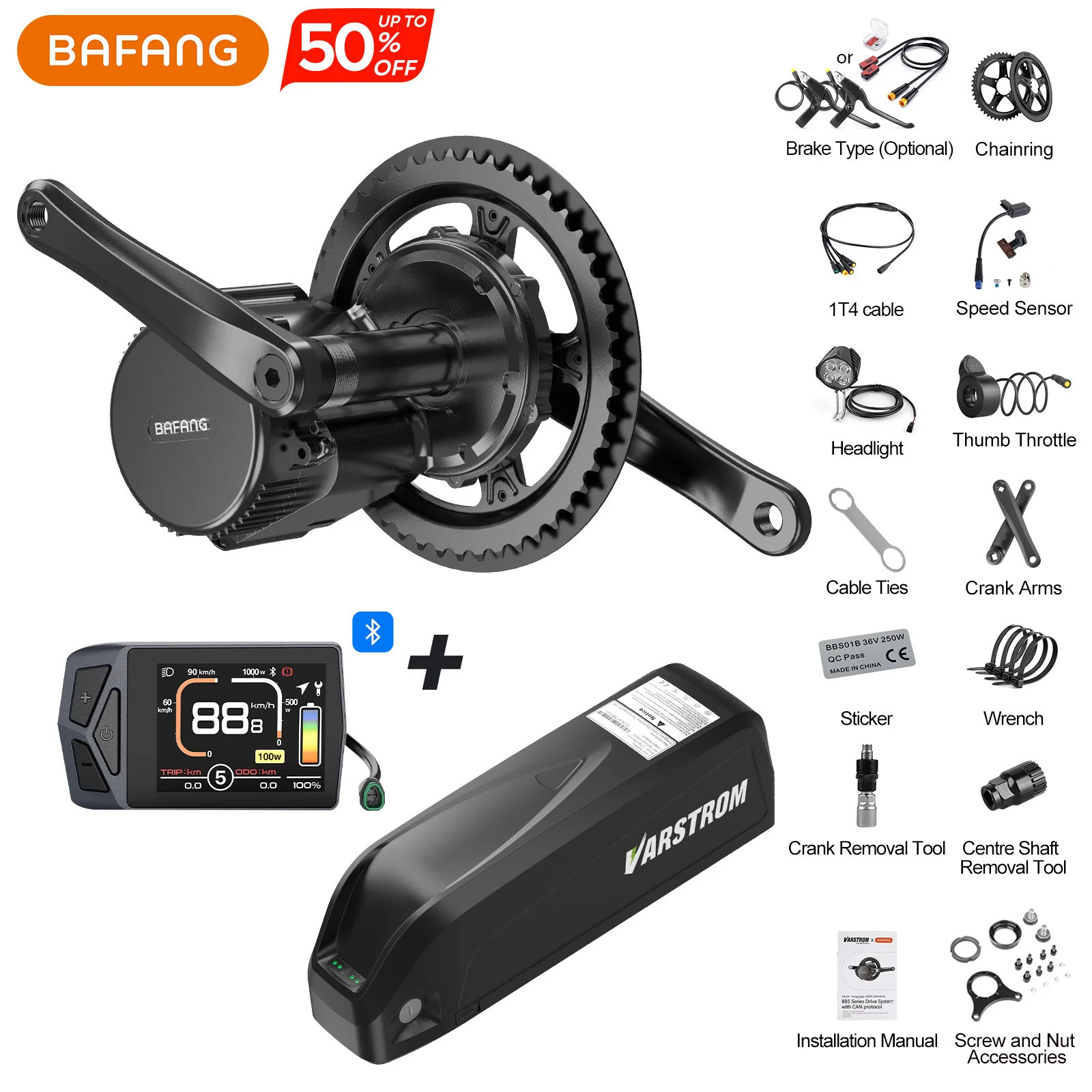 Kit de conversion de vélo électrique BAFANG BBS02B 48V 750W M315 CAN Bus Mid Drive Motor eBike MM G340.750.C