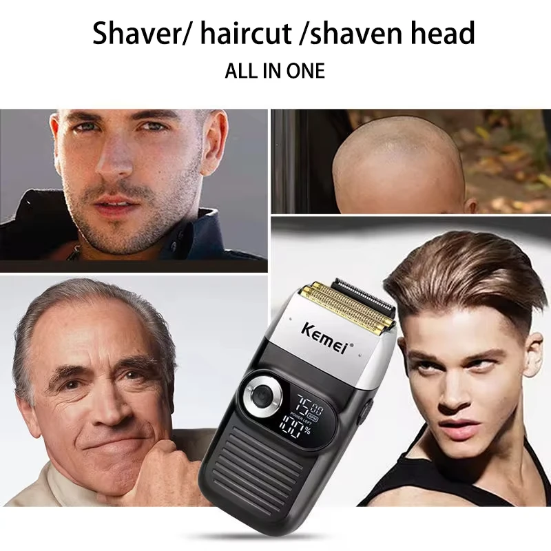 Original Kemei KM-2026 KM-2027 2 In 1 Rechargeable Electric Shaver LCD Reciprocating Razor For Men USB Charging Beard Trimmer