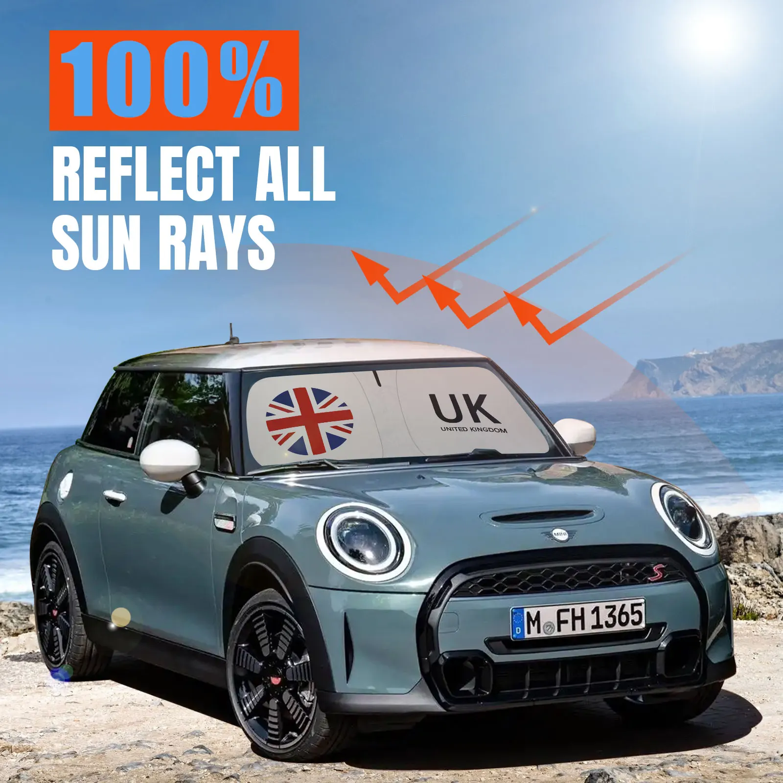 Car front windshield sunshade accessories UK Flag Emblem Logo UV Protection for 2015-2023 Mini Cooper Cooper S Hardtop 4 Door