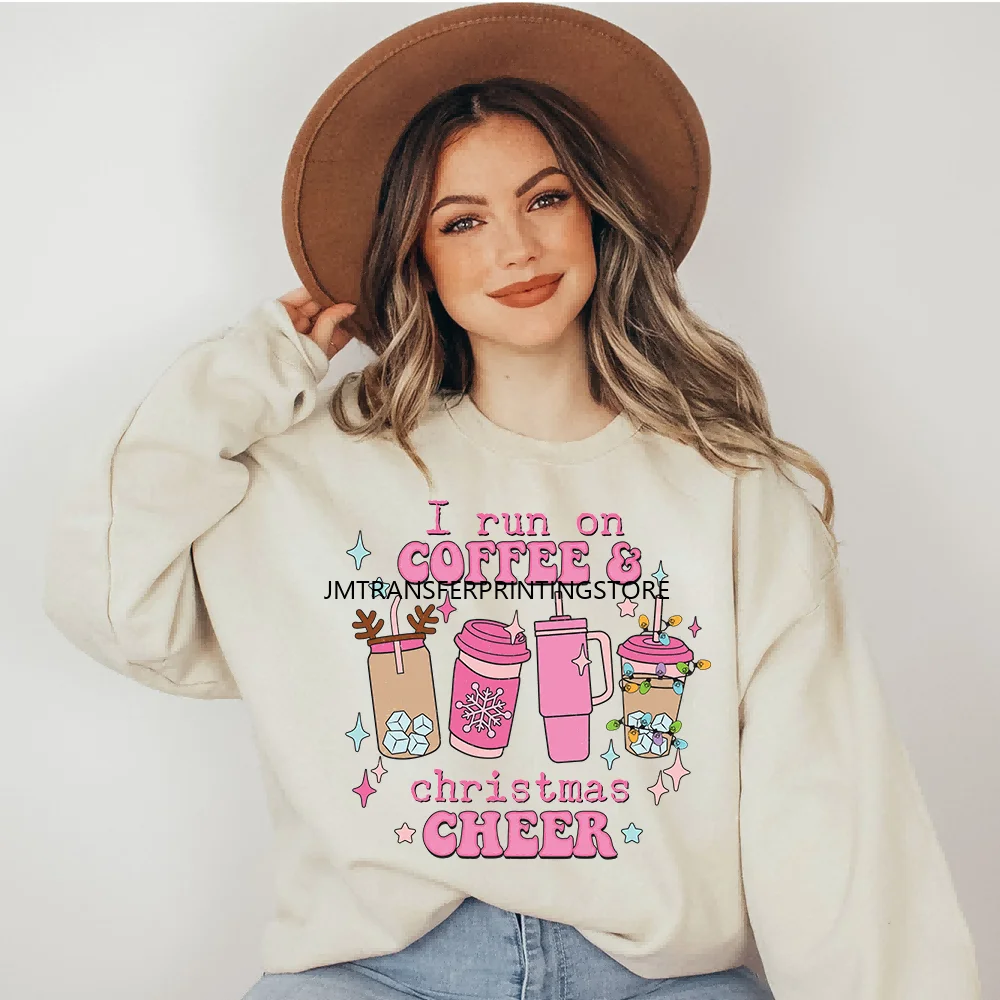 DTF Retro Holiday Cheer Hot Chocolate Coffee Thermal Design Merry Christmas Santa Movie Drink Transfer Stickers For T-Shirts