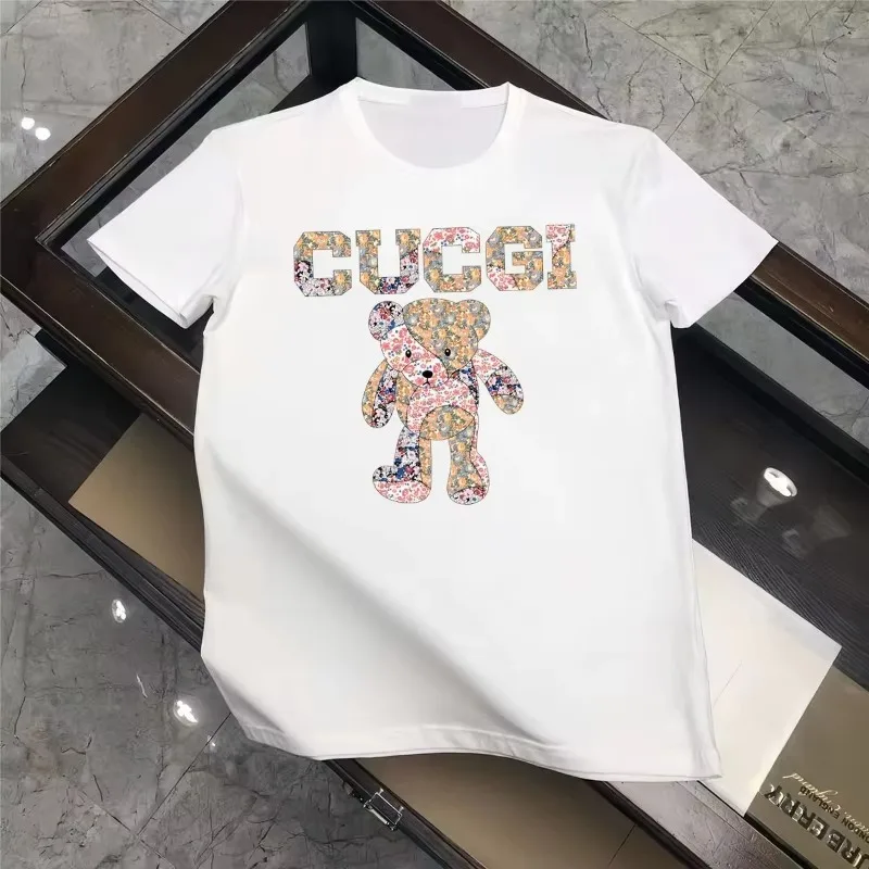 

Легкая роскошная модная повседневная хлопковая футболка с круглым вырезом High Street Plus для пар, персонализированная дышащая футболка с цветочным принтом