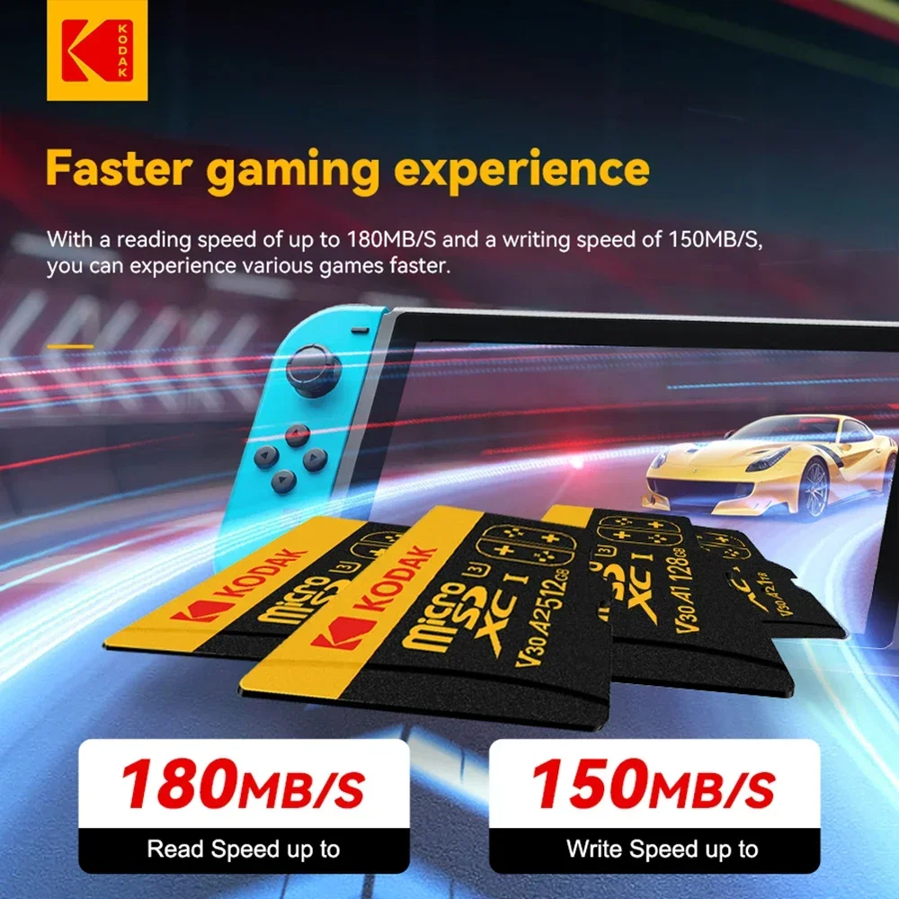 KODAK-tarjeta Micro SD de 128GB y 256GB, tarjeta Flash U3 A2 de alta velocidad, 1TB, MicroSD, tarjeta de memoria para consolas de juegos portátiles TF/cámara/interruptor