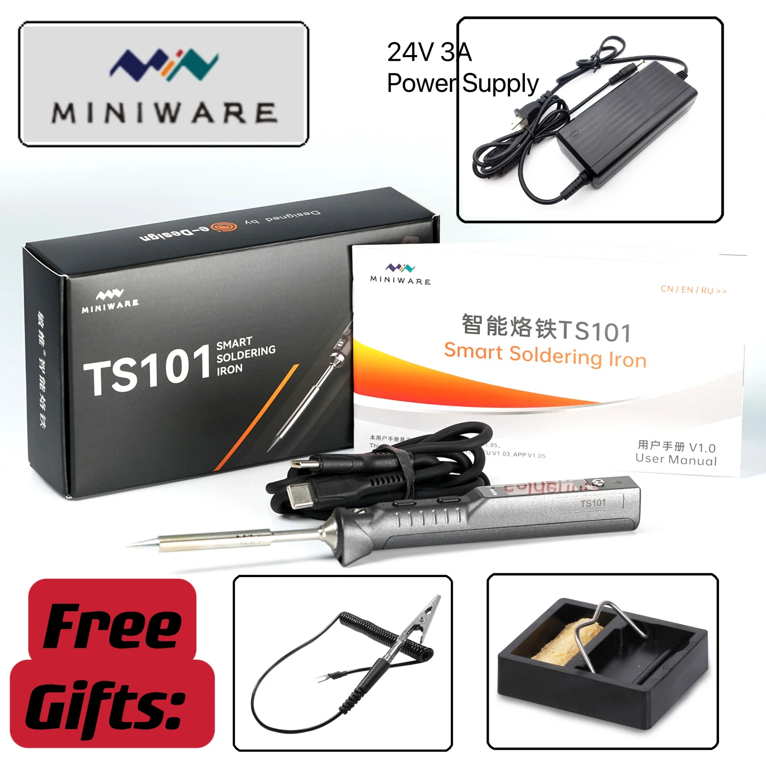 

[Luxury Kit] Original TS101 65W Mini Digital Electric Soldering Iron with 24V 3A Power Supply