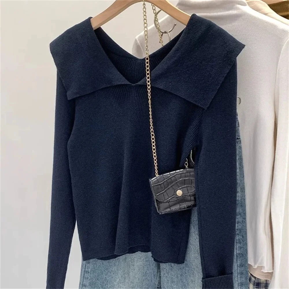 Otoño Invierno elegante ropa de mujer moda suéteres delgados nuevos jerseys de punto de manga larga señora todo-fósforo cuello vuelto Tops