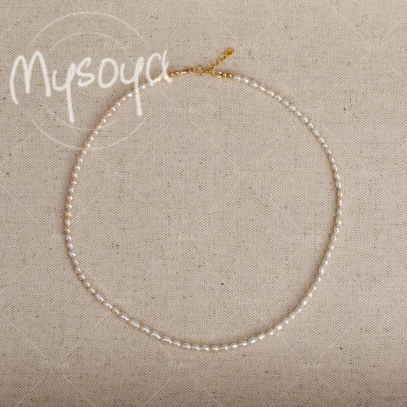 

MYSOYA 3-4mm White Rice Pearl Necklace, Suitable for Birthday/ Anniversary/ Wedding/ Mother's Day/ Father's Day Gift A1011