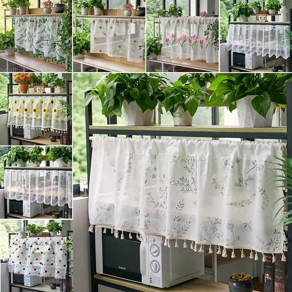 Wedding Party Decoration Embroidered Semi Sheer Curtain Multifunctional Durable Half Window Sheer Curtains Rod Pocket