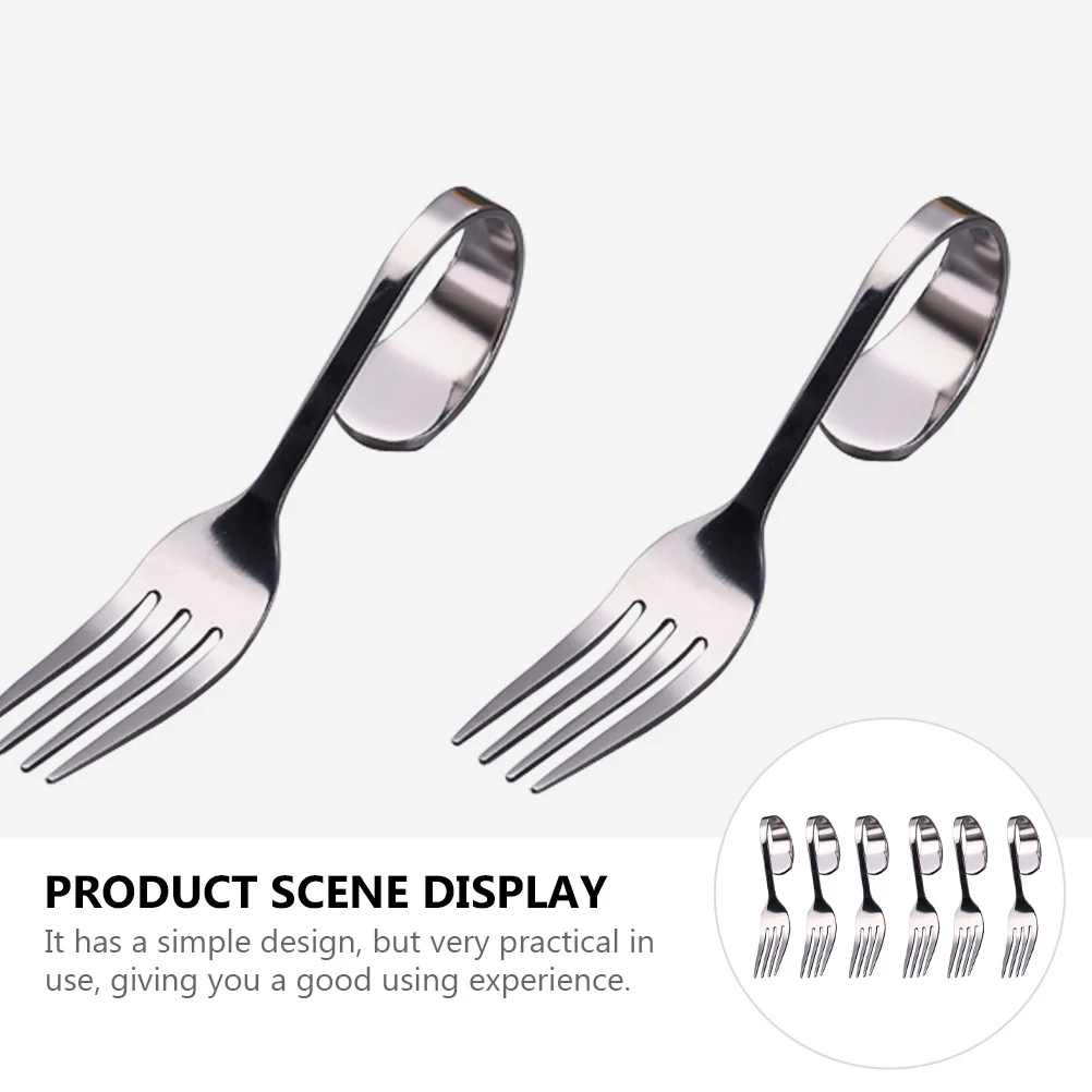 

6Pcs Curved Handle Forks Stainless Steel Dessert Fork Salad Cake Fruit Fork for Milk Tea Dessert Shop Hotel Restaurant Use