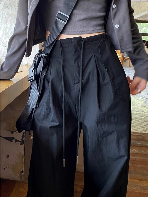 

American Sle High Waist Wide Leg Work Pants Women's Bla Casual Sports Pants Qui Dry Spring ular Sle Loose Fit Trou...