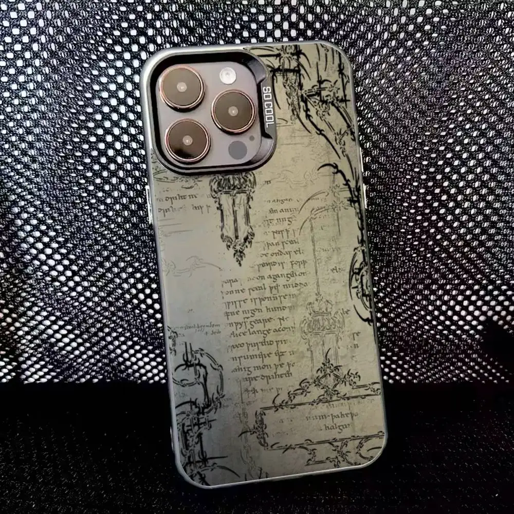 حافظة هاتف على الطراز القوطي cybersigilism لهواتف iPhone 16,15,14,13,12,11,8,7,Pro,Max,Plus,Mini,XS,SE مضادة للسقوط باللون الأسود غير اللامع