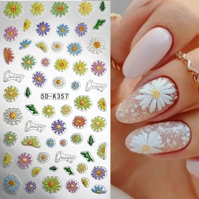 1 pz 5D Bianco Ibisco Floreale Oro Oceano Animali In Rilievo Unghie artistiche Adesivi Conchiglie Metalliche Conchiglia Stelle Marine Linee Manicure FAI DA TE