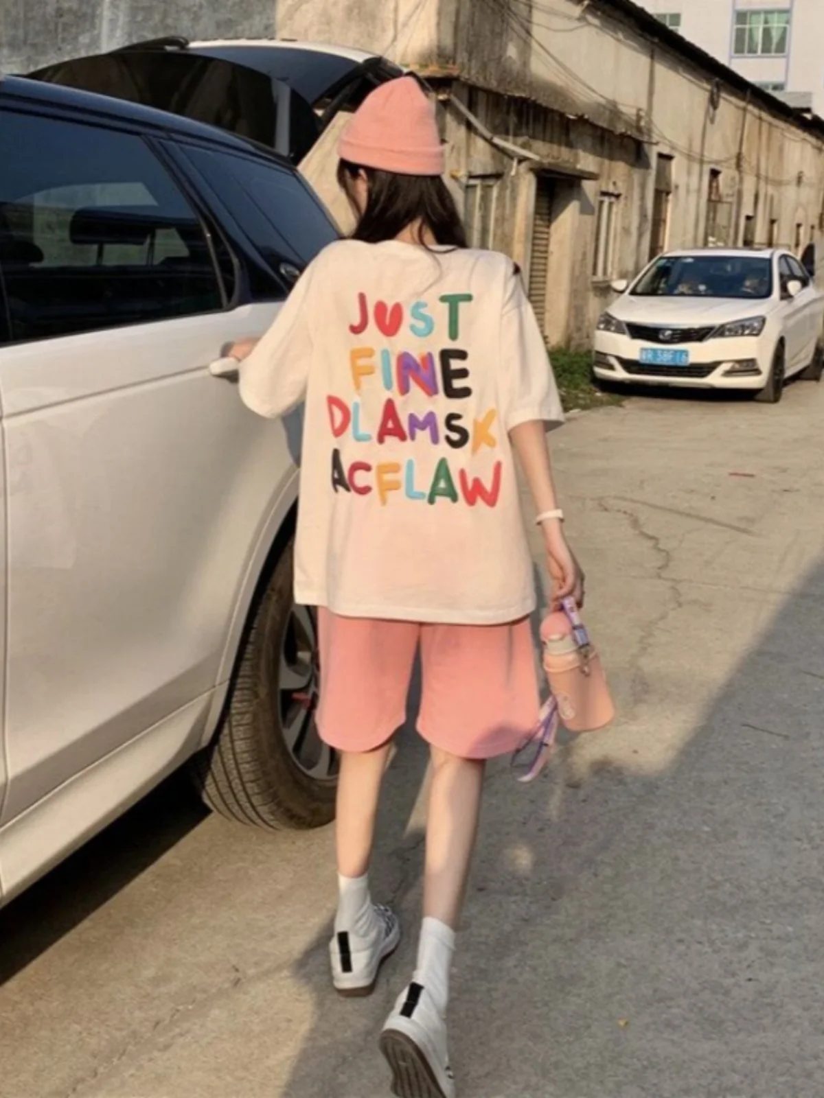 

Summer Casual Loose Short Sleeve Two-Piece Set for Women Letter Print Shorts Student Style Korean Fashion Youthful