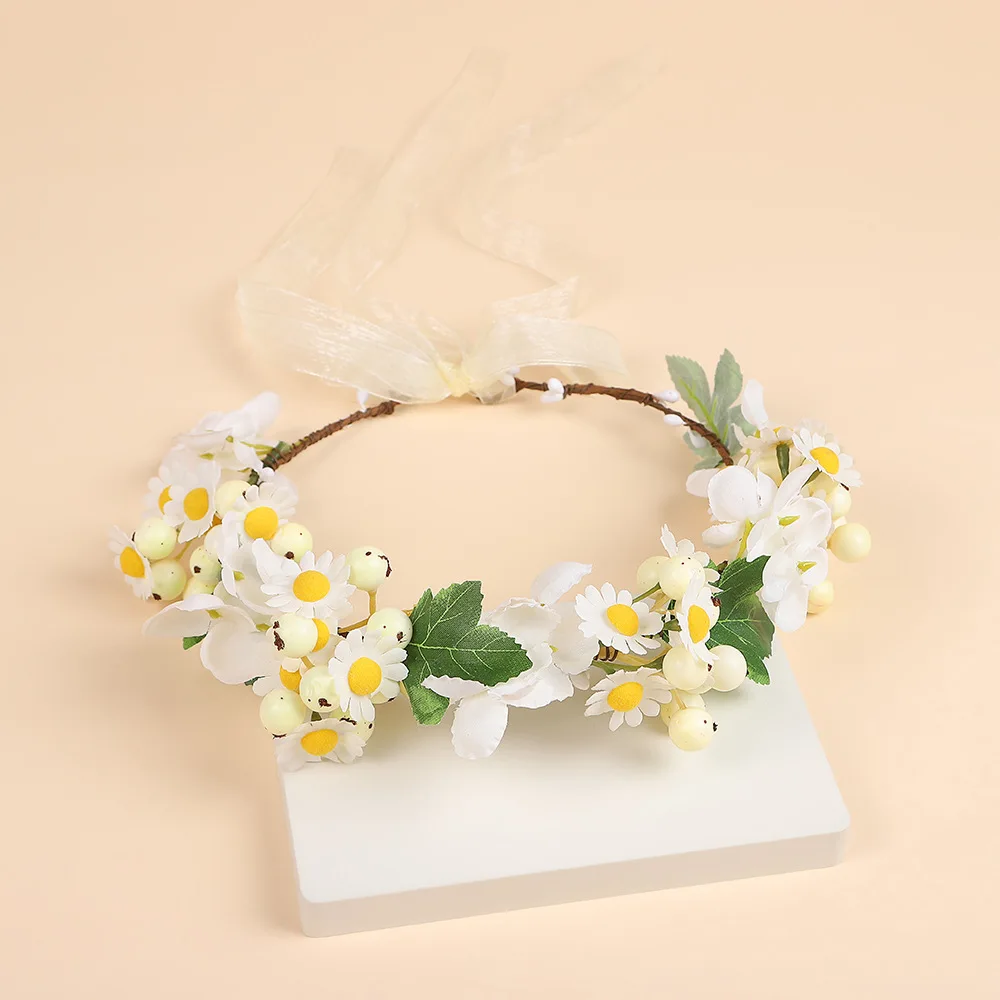 

Pink White Floral Wreath Hair Hoop for Bridal Photo Shoot Fairy Aura Retro Forest Style Headband, Dreamy Wedding Hair Accessory