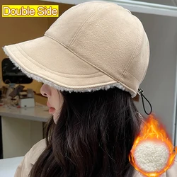 Winter Baseball Cap for Women Plush Double Side Lamb Wool Fur Patchwork Caps Fashion Autumn WarmTrucker Hat Visor Casquette