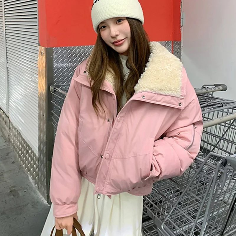 Parka en fausse laine et col d'agneau pour femme, veste courte avec fermeture éclair, épaisse et chaude, de haute qualité, à la mode, hiver