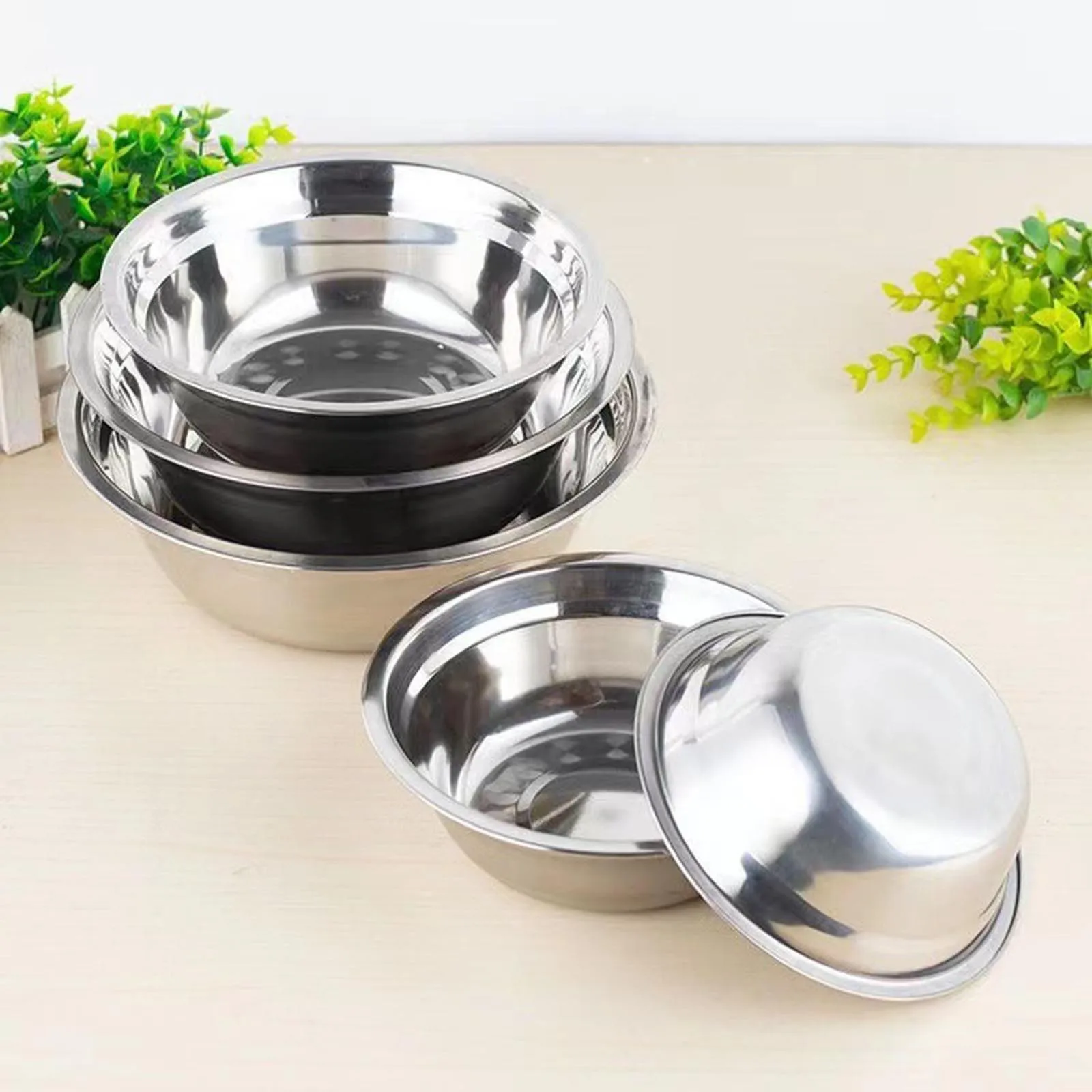 Stainless Steel Basin Fruit Flat Bottom Non Slip For Baking Salad Cooking Basin Kitchen Accessory Thickened Stainless Steel Basi