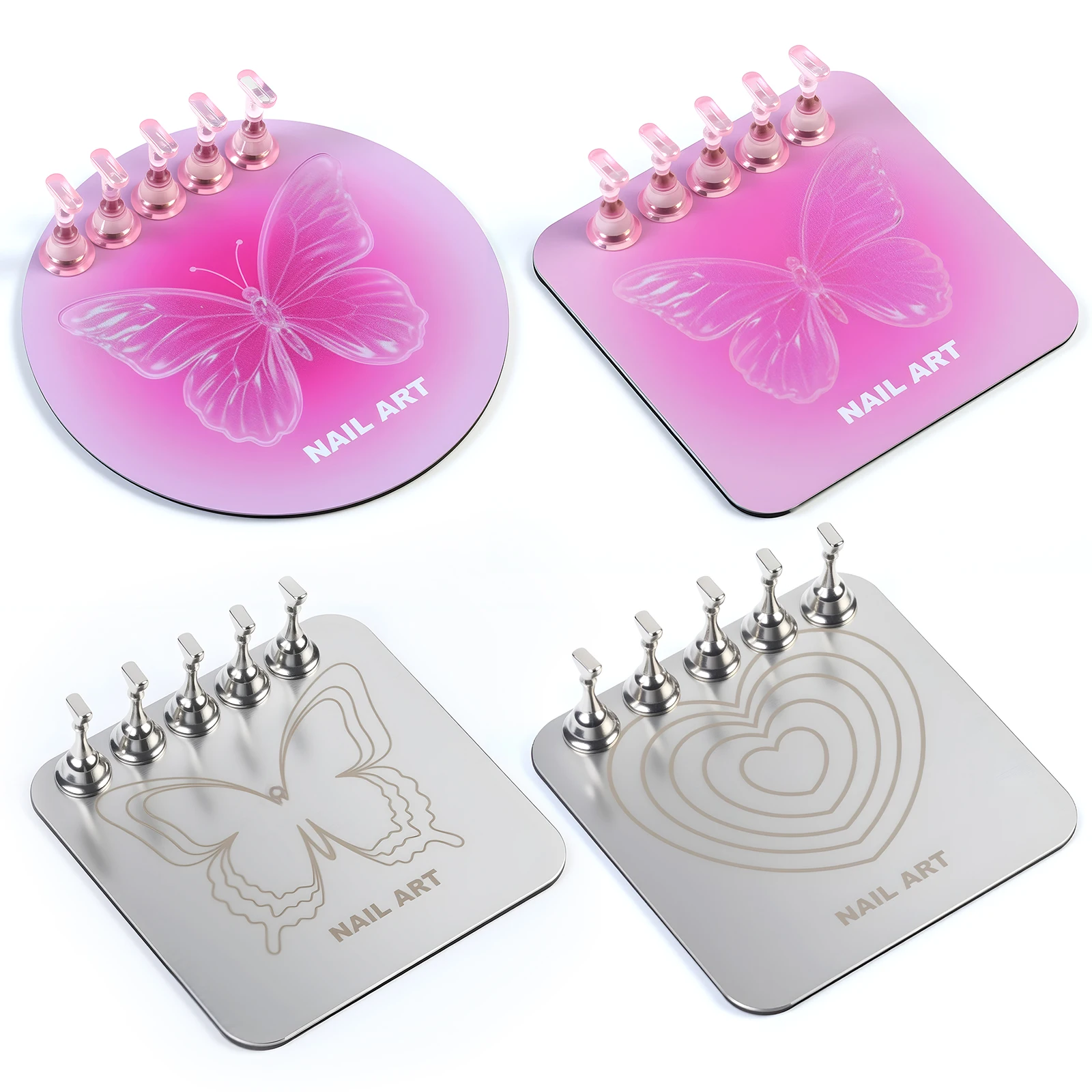 Suporte de unhas para pintura de unhas, coração, suporte de unhas para imprensa/exibição de unhas e prática 2 em 1, mistura de cores, desenho, palete, fornecimento de unhas