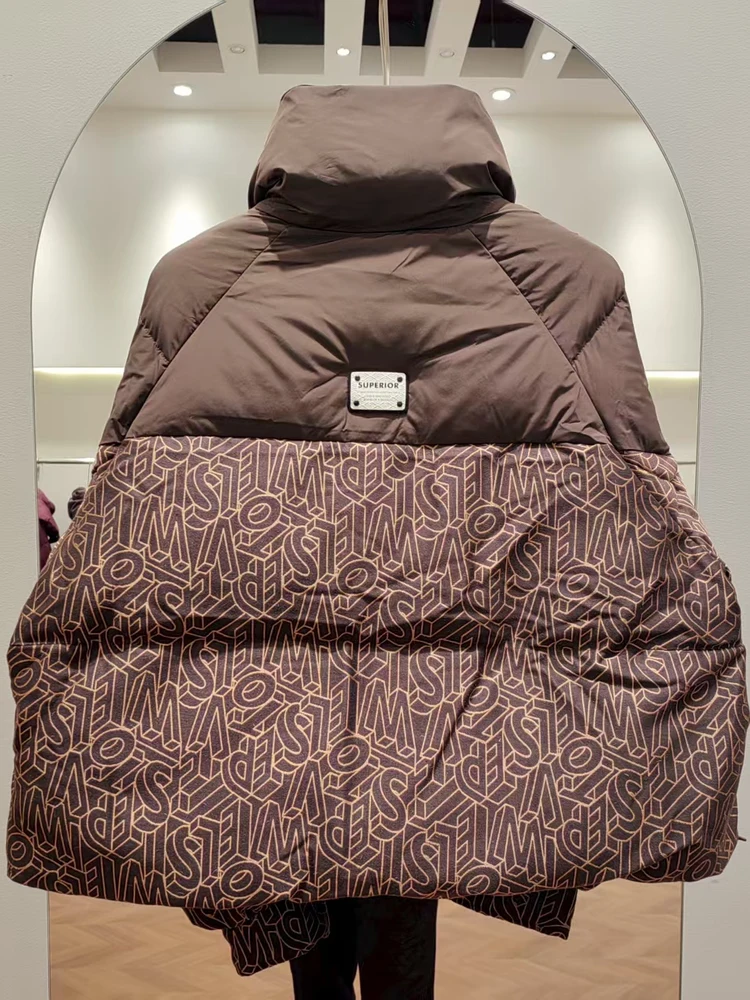 Style coréen hiver nouveau imprimé brodé doudoune femmes Style court col montant mode blanc canard vers le bas manteau