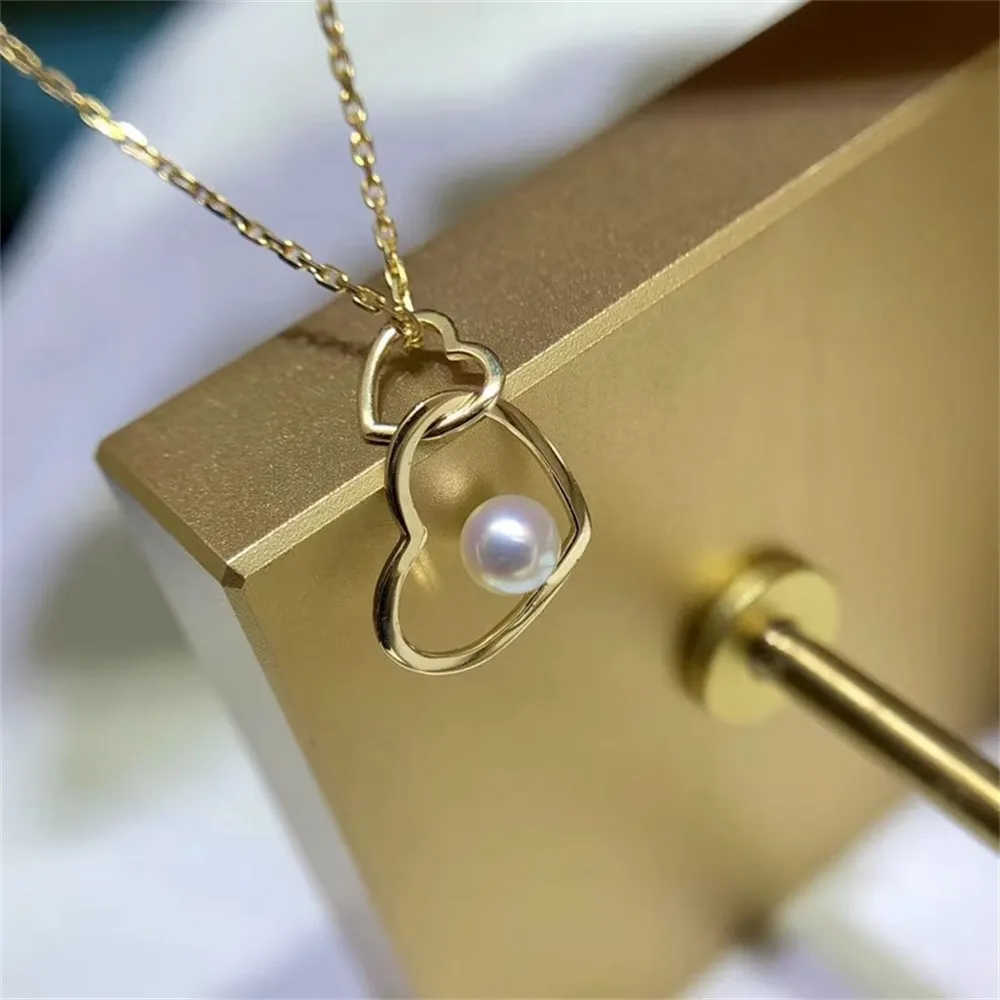 

DIY Pearl Accessories G18K Gold Pendant Empty Support Diamond Pearl Necklace Fit 4-6mm Round Beads G085