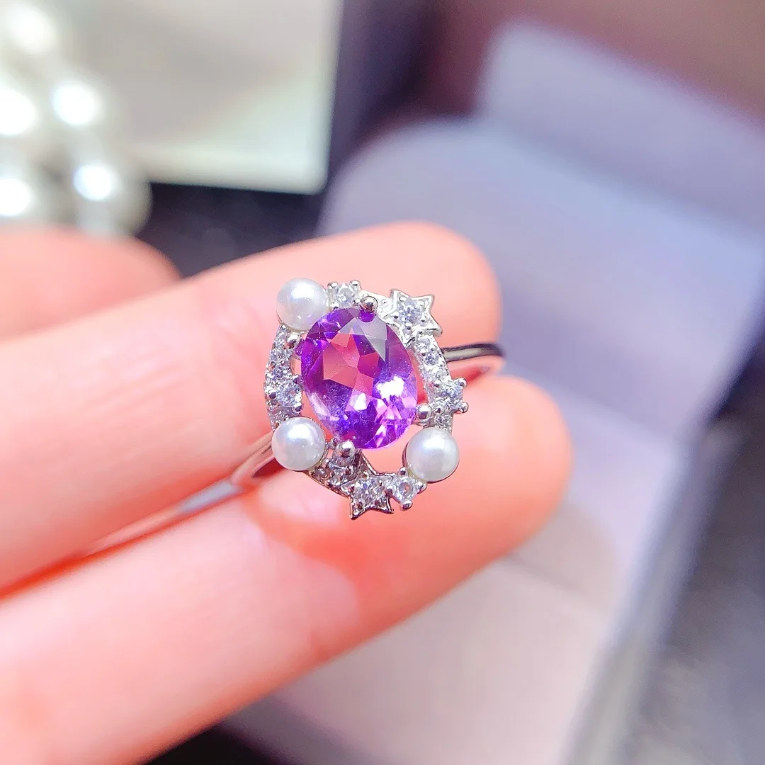 SHILOVEM 925 sterling silver Amethyst rings fine Jewelry women party gift new wholesale new 6*8mm lj060899agz