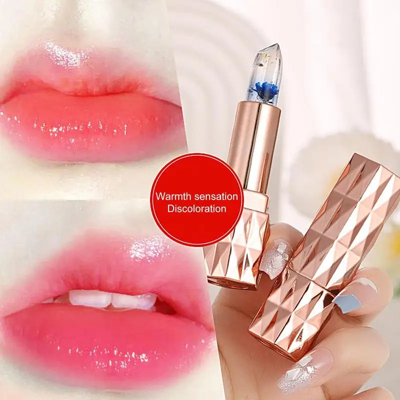 NEW trasparente Flower Jelly Color change Lipstick Waterproof Moisturizing Color-change Lasting Flower Lipstick