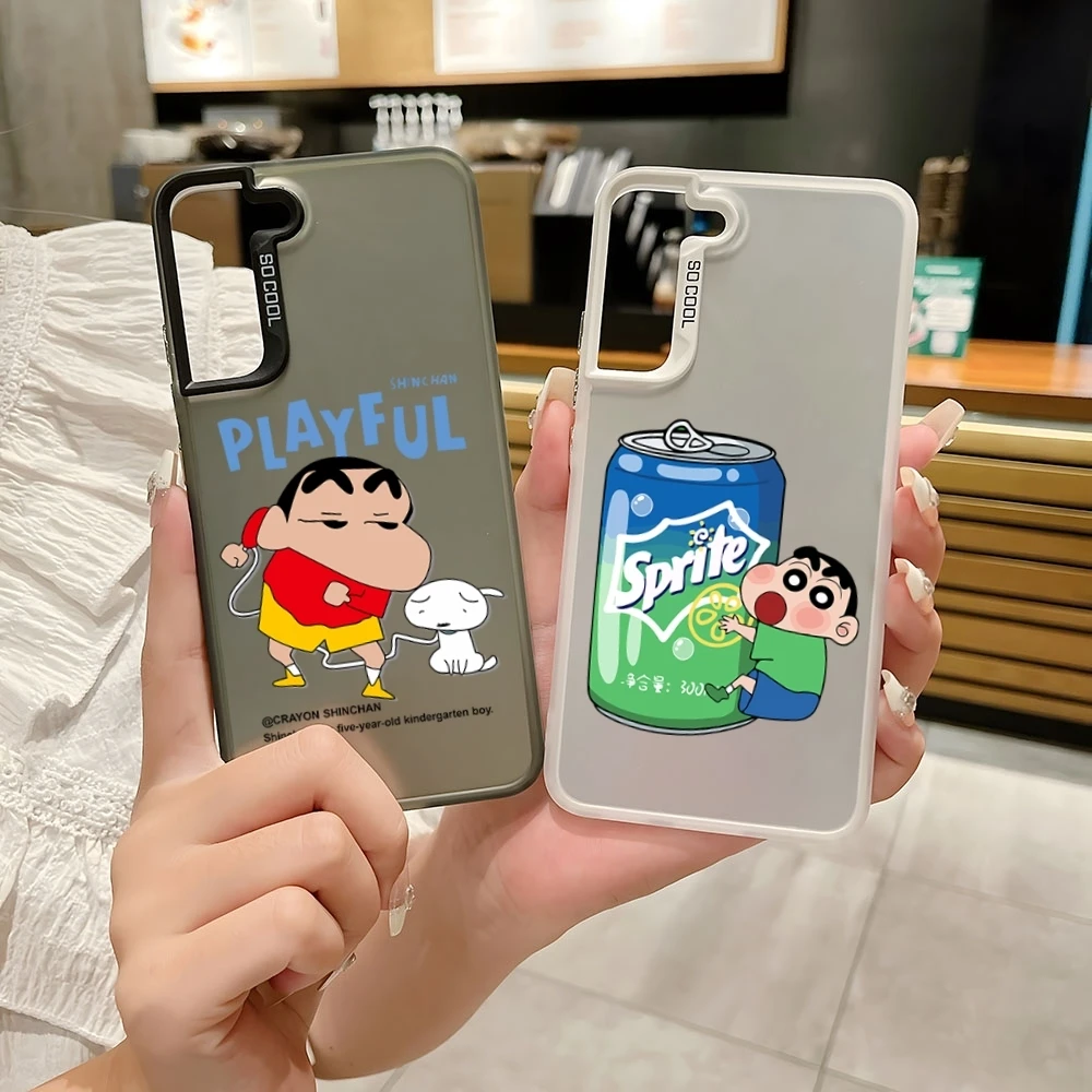 

Crayon Shin-chans Phone Case Laser Matte Hard for Samsung s 22 23 24 Note 20 Ultra Plus PRO FE Black White Cool cover