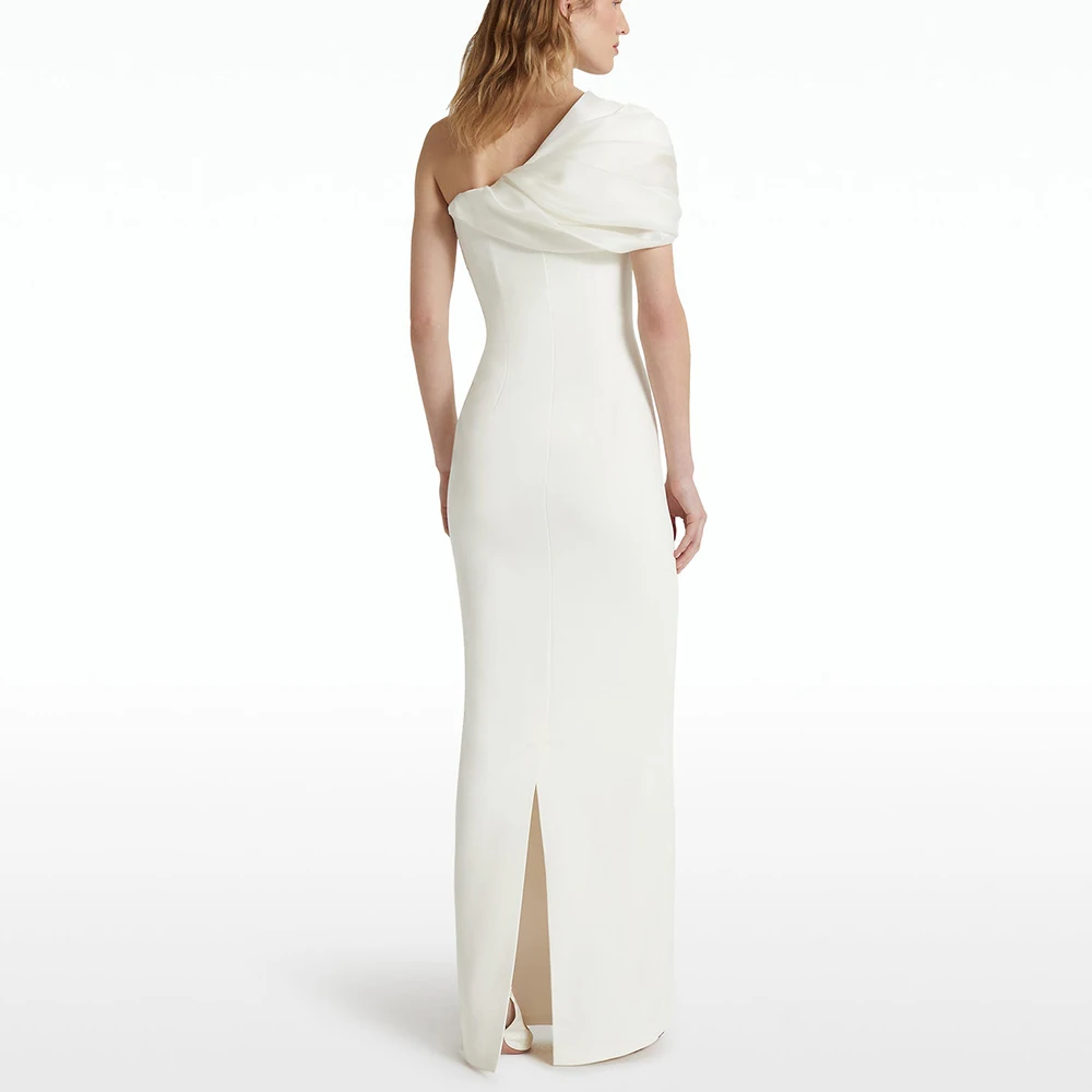 Robe de Mariée Moderne à Manches Courtes et Col Bateau, Vêtement Classique, Droit, Plissé, Solide, en Jersey, avec Fente au Dos