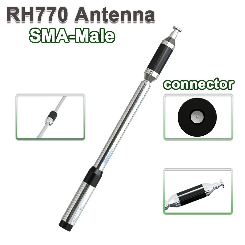 RH770 Telescopic Antenna SMA-Male Dual Band 144/430Mhz High Gain Long Range Extendable For Walkie Talkies UV-3R TH-UV8000D UV390