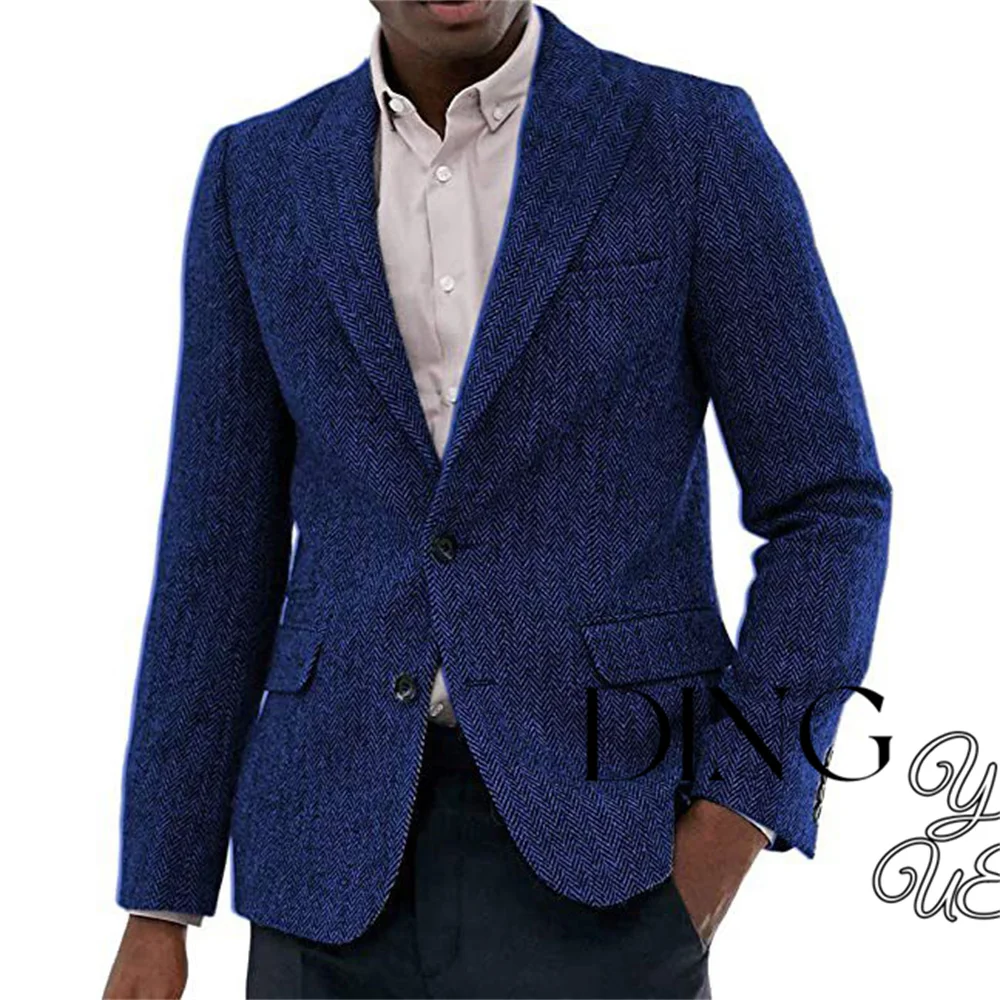 Lapel Suit Men\'s Slim Fit Overcoat Jackets Man Wool Blazer Herringbone Dress Slim Fit Men\'s Suit Men\'s Casual