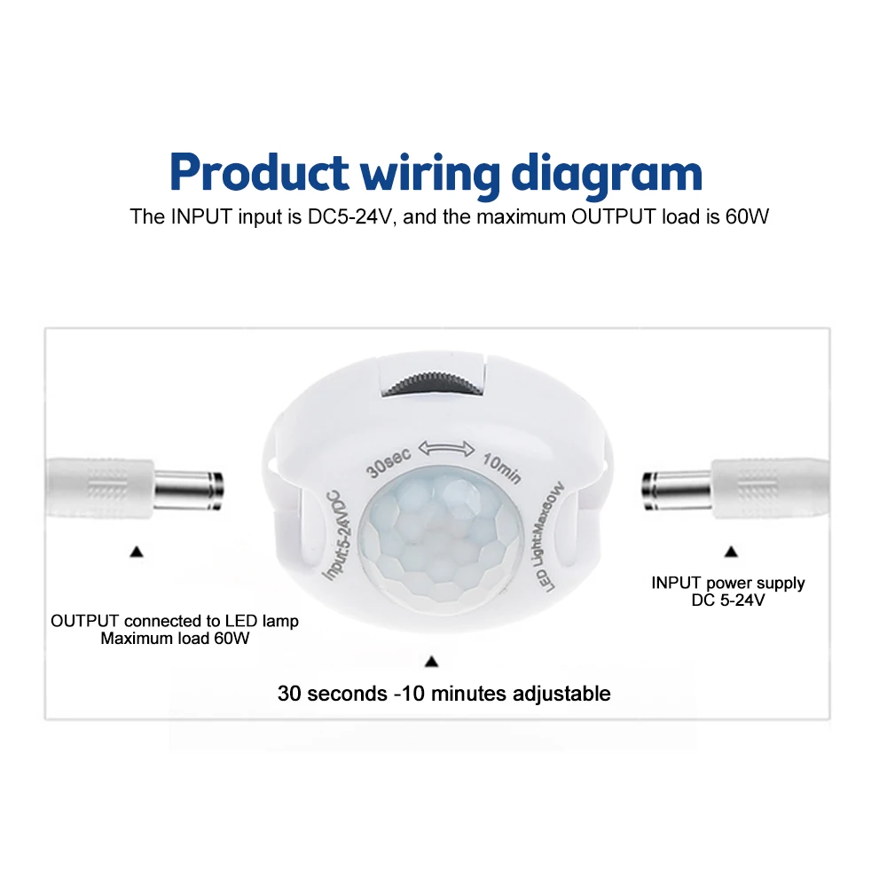 DC 5V 24V Sensor de movimiento interruptor de luz Detector de movimiento temporizador activado Sensor de movimiento para tira de luz LED