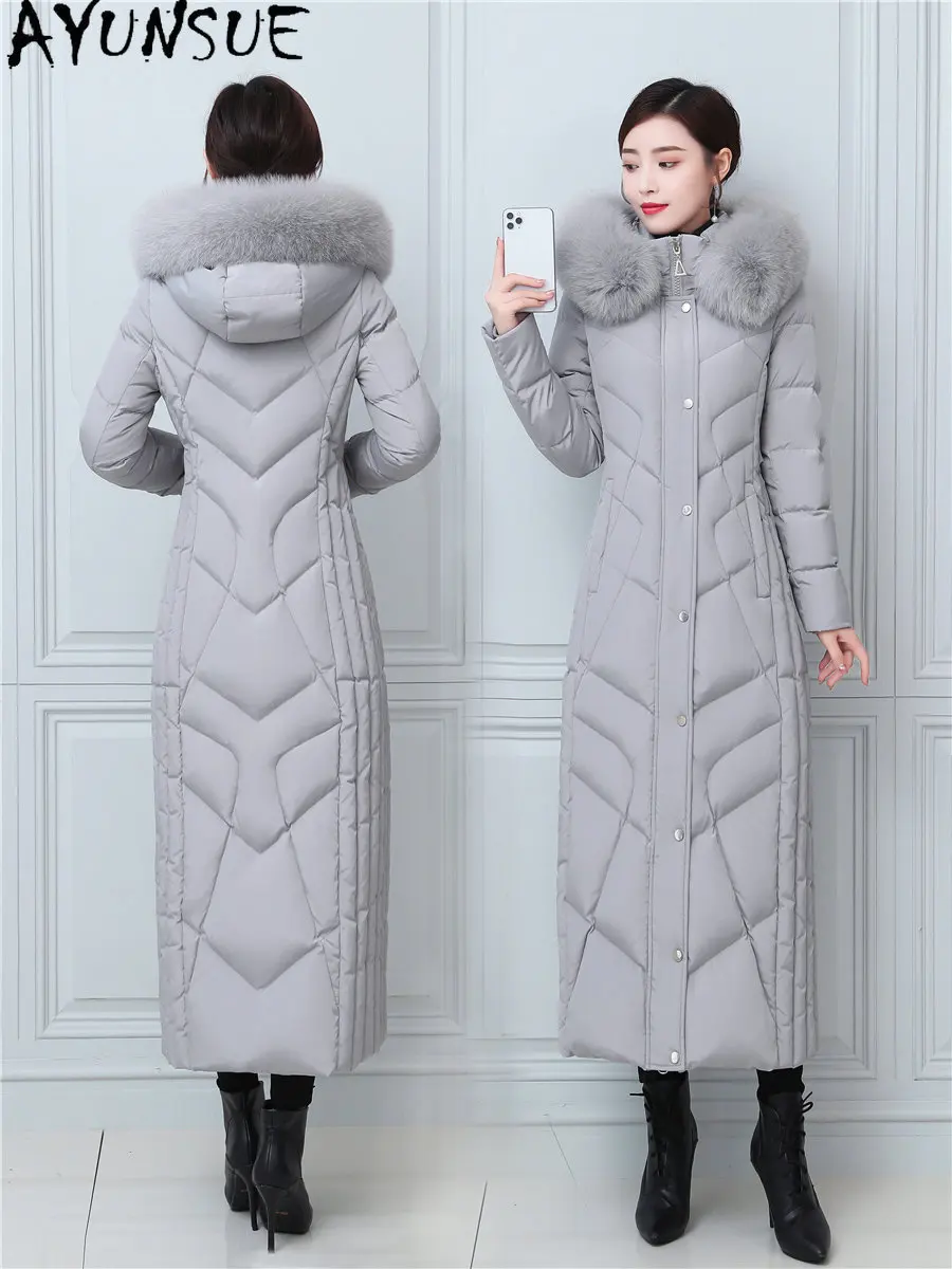 

AYUNSUE Long Down Jacket Women Coat Winter Coats Women Korean Jackets for Women 2022 Hooded Fox Collar Fashion Puffer Jacket Zm