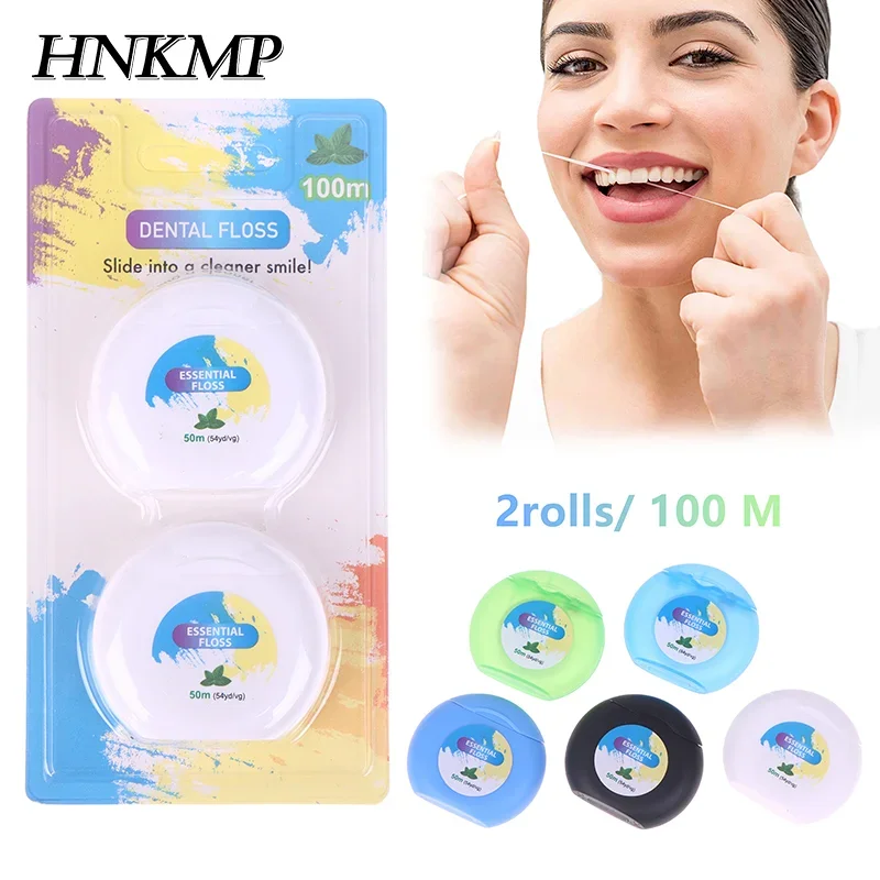 

2roll Portable 50m Dental Flosser Oral Care Essential Floss Toothpicks Dentistry Floss With Case Dental Hygiene Teeth Clean Tool
