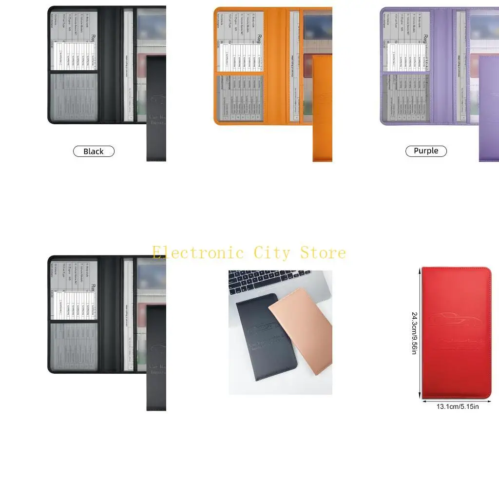Car Registration Protector PU Vehicle Document Organiser Case 5.15x9.56Inch HU8D
