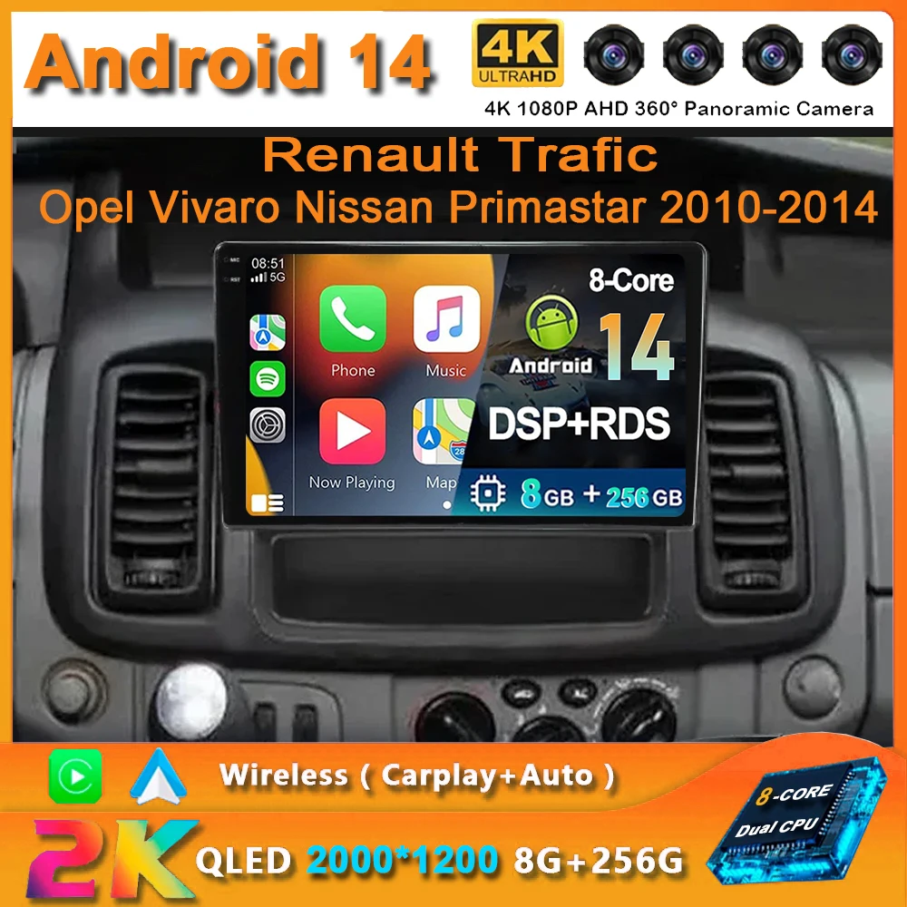 Android 14 Car Radio For Renault Trafic Opel Vivaro Nissan Primastar 2010-2014 Multimedia Video Player Navigation Stereo Carplay