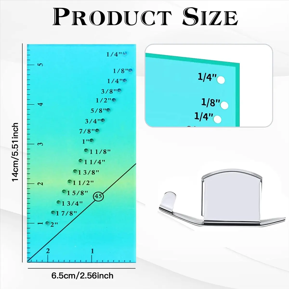 FTGT-2 PCS Seam Guide Ruler with 4 PCS Magnetic Seam Guides,1/8in to 2in Straight Line Hems Sewing Ruler,Seam Allowance Ruler