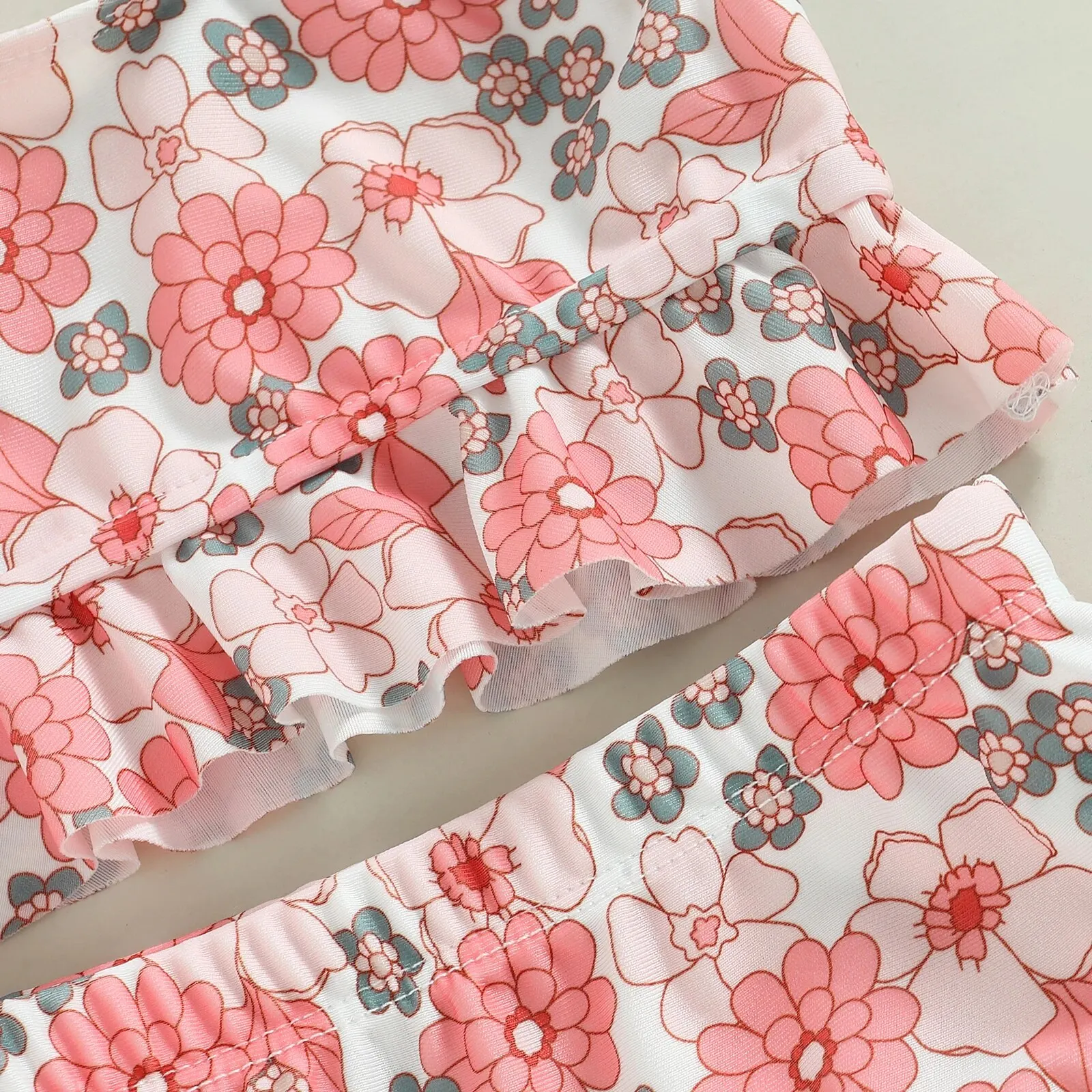 Toddler Baby Girls Floral Print Bikinis Set Summer Beachwear Halter Top Swimwear Swimming Pool Bathing Suit Swimsuit