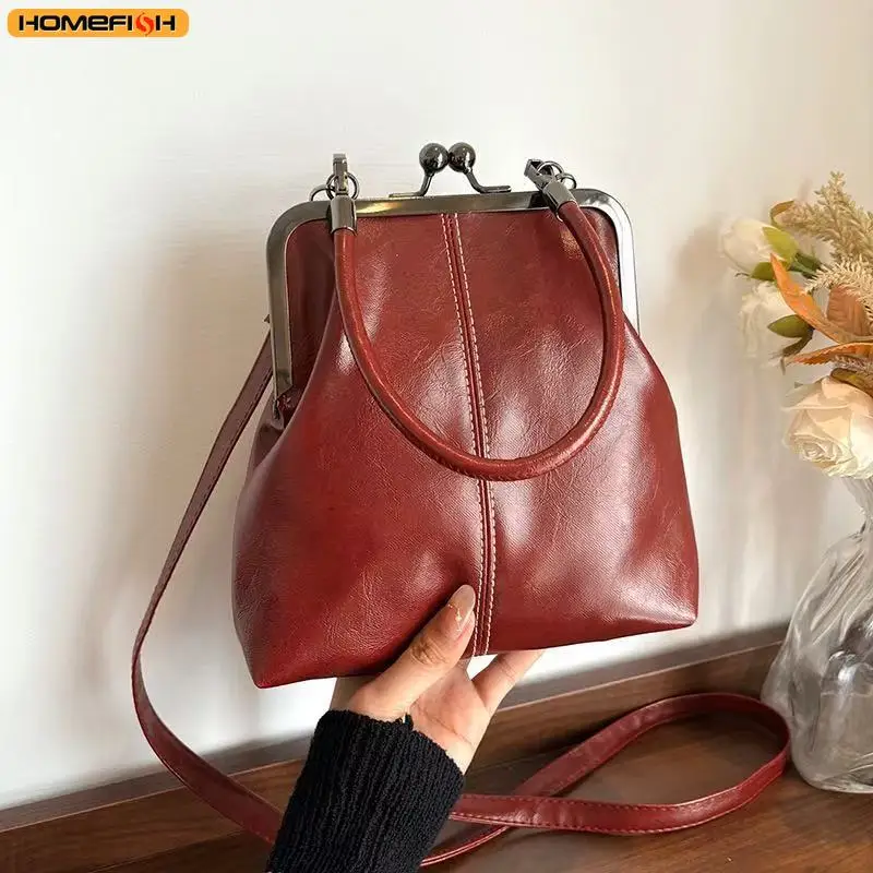 HOMEFISH Women Shell Crossbody Bag, Vintage Brown PU Leather Shoulder Purse, Practical Daily Handbag