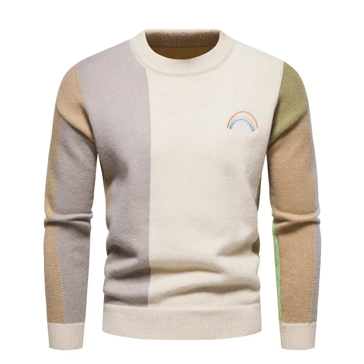 

2023 Autumn and Winter New Men's Knitwear Stripe Embroidery Colored Fit Fit Men's Round Neck Sweater Underlay