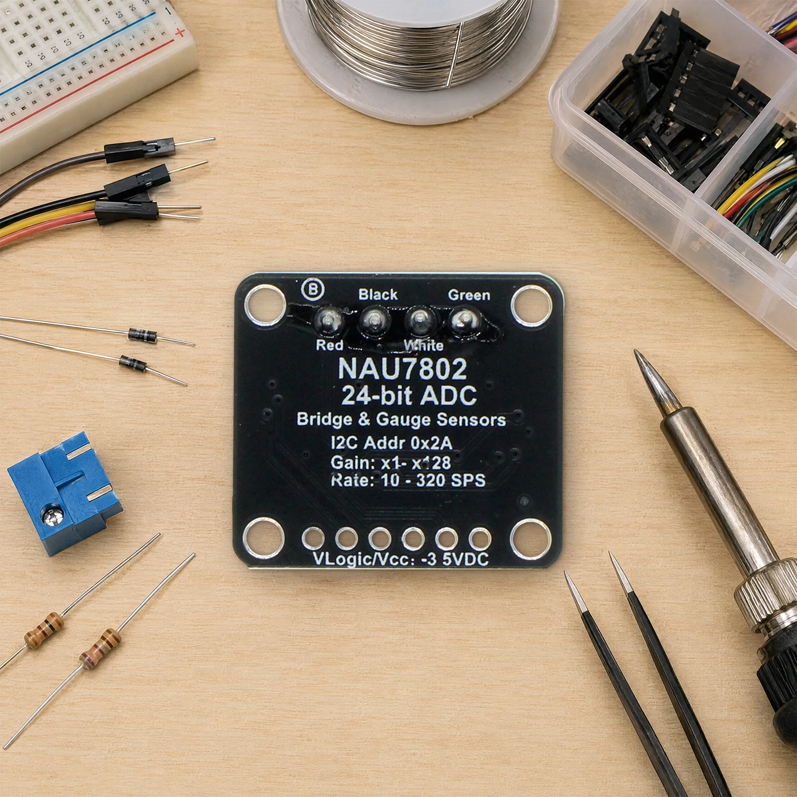 NAU7802 24-Bit ADC Breakout Module STEMMA QT Qwiic I2C 2.7V-5.5V 10SPS-320SPS PGA 1-128 PCB Design