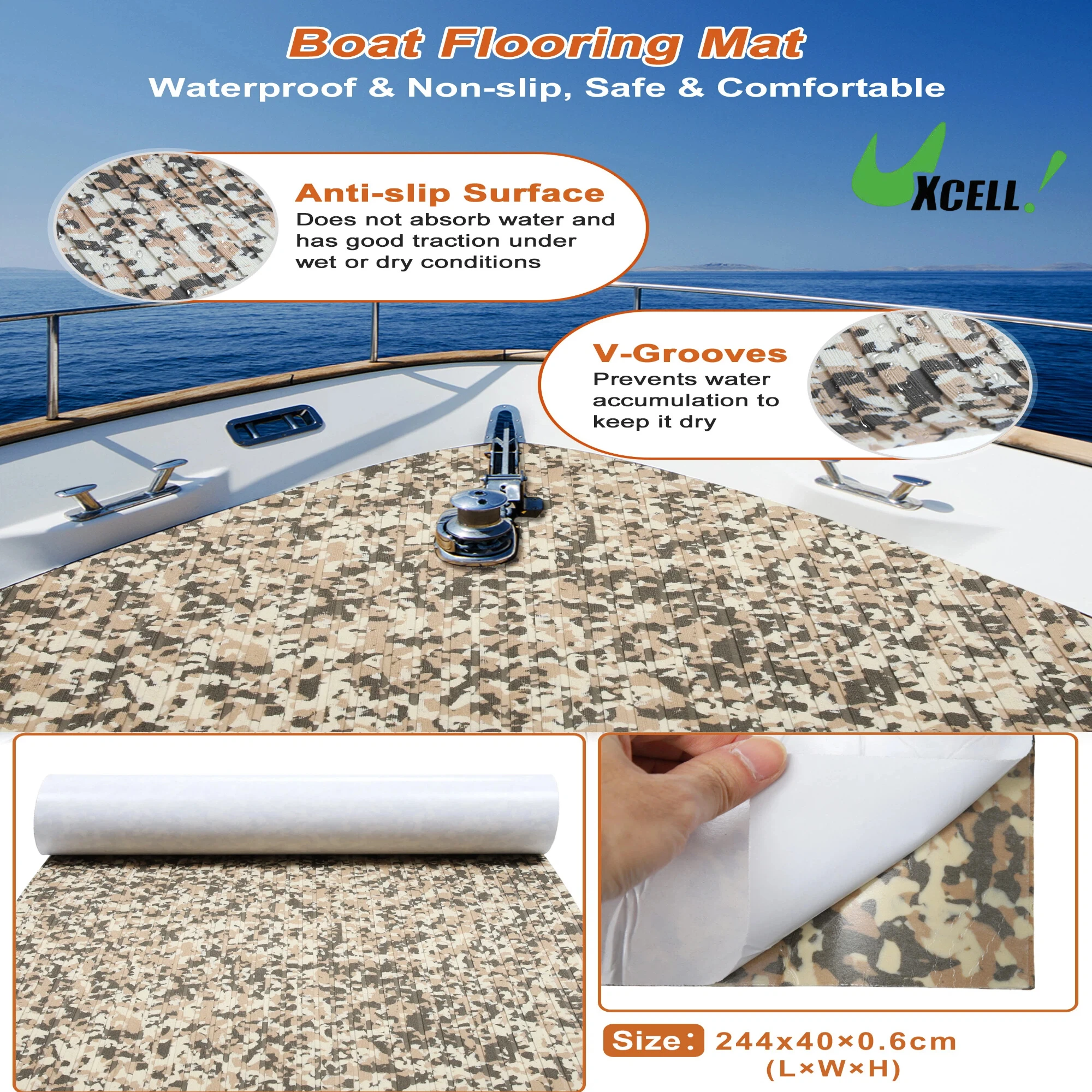 

UXCELL Self-Adhesive 244x40x0.6cm Boat Flooring Mat EVA Foam Sheet Non-Slip Traction Pad for Boats Decking Camo Brown Camo Green