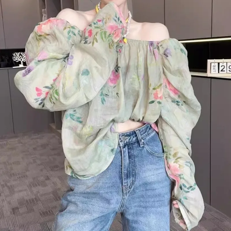 Spring Summer Printed floral blouse Women Casual Shirts Pullover Tops Fashion Female Long Sleeve Loose Blouses Chiffon Blusas