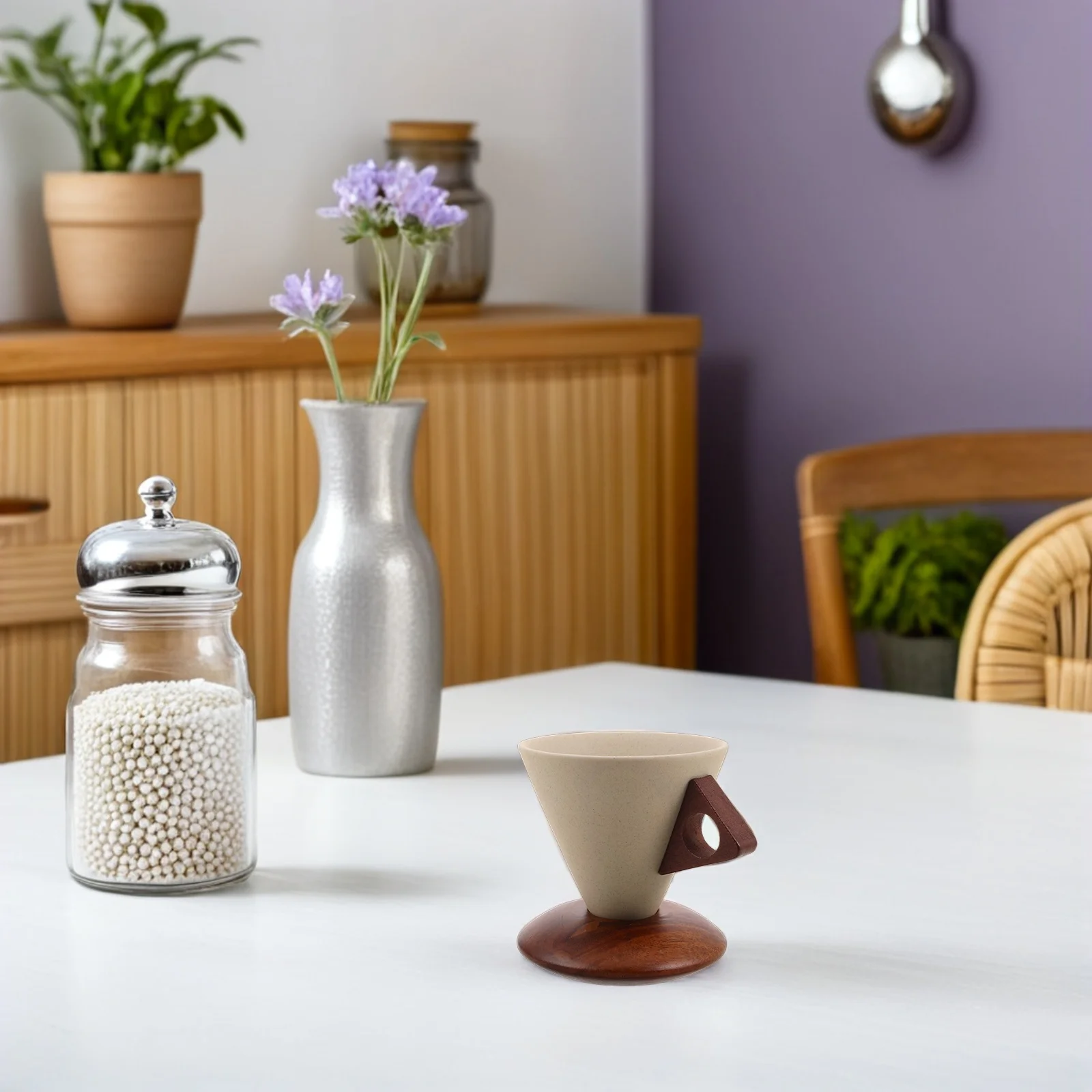 

Ceramic Coffee Mug 250ml Funnel Shaped Wooden Base Stable Portable Lightweight Easy Clean Suitable Anytime Anywhere