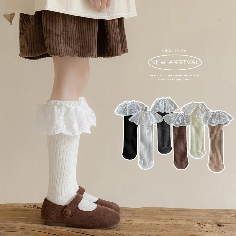 2-10Year Baby Girls Knee High Socks Long Kids Soft Cotton Lace Stuff Princess Style Children's Sock Cute Kids Ruffle Leg Warmers
