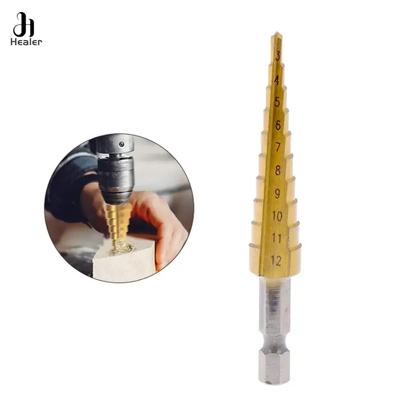 1Pcs Hexagonal Stepped Drill 3-12mm Coated Stepped Drill Bits Hex Handle Drill Bit Metal Drilling Power Tool