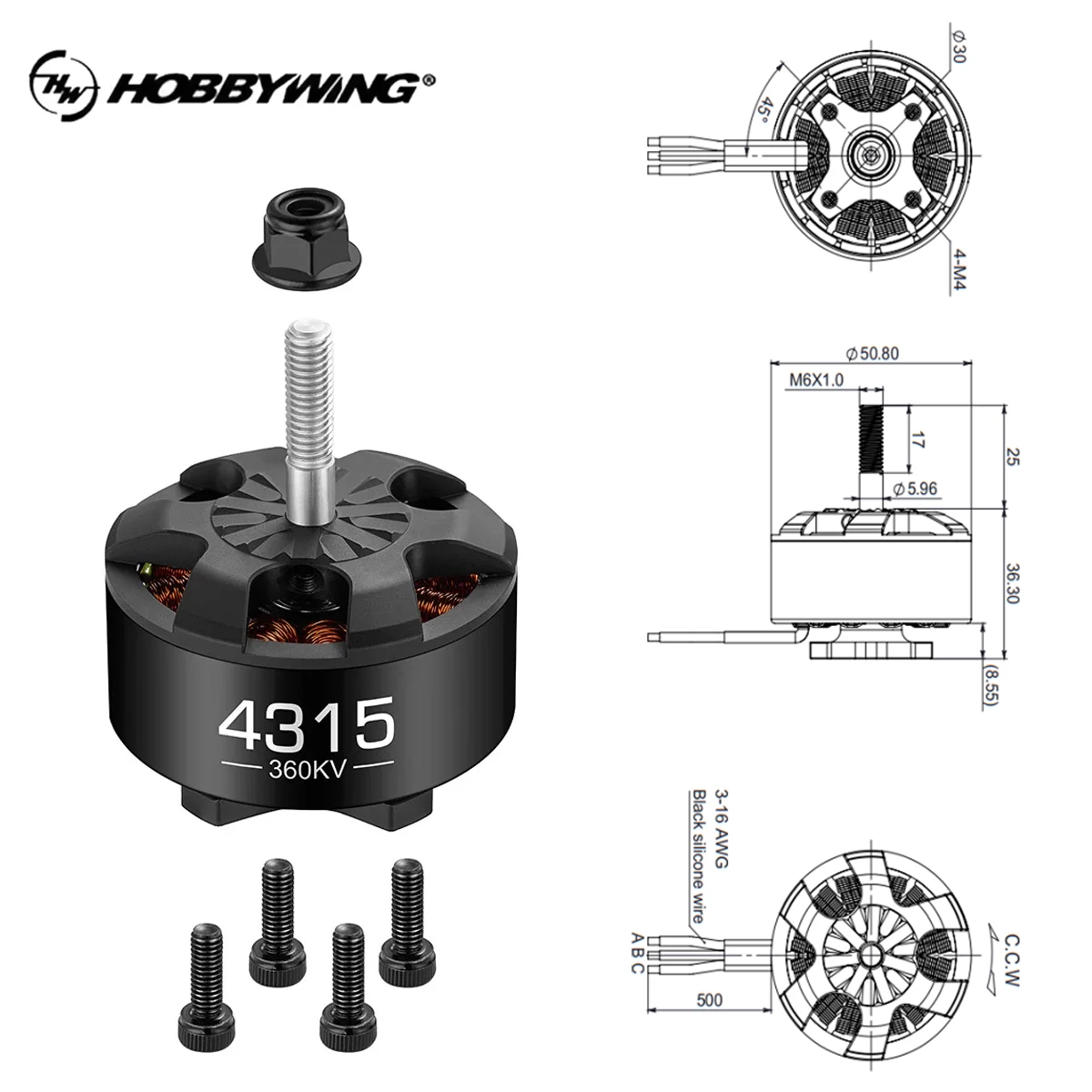 มอเตอร์ Hobbywing XRotor RTF 4315 360KV RTR FPV สำหรับเฮลิคอปเตอร์มัลติโรเตอร์ FPV ขนาด 15 นิ้ว เครื่องบินบังคับวิทยุ โดรน อะไหล่มอเตอร์ BLDC