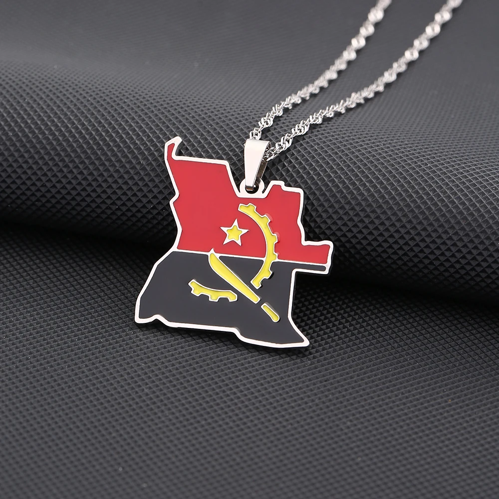 SONYA Enamel Drop Oil Angola Map Flag Pendant Necklace For Women Girls Stainless Steel Angolan Jewelry Ethnic Party Gifts